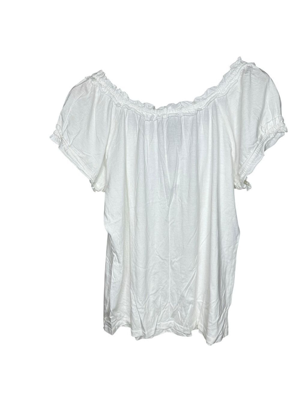 Grace Elements White Short Sleeve Ruffle Neck &‎ Sleeve Casual Top Size XXL - Picture 2 of 4